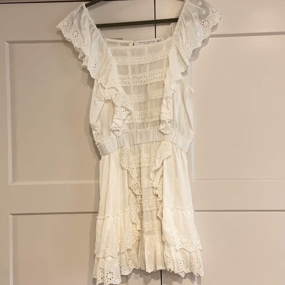 White textured floral dress